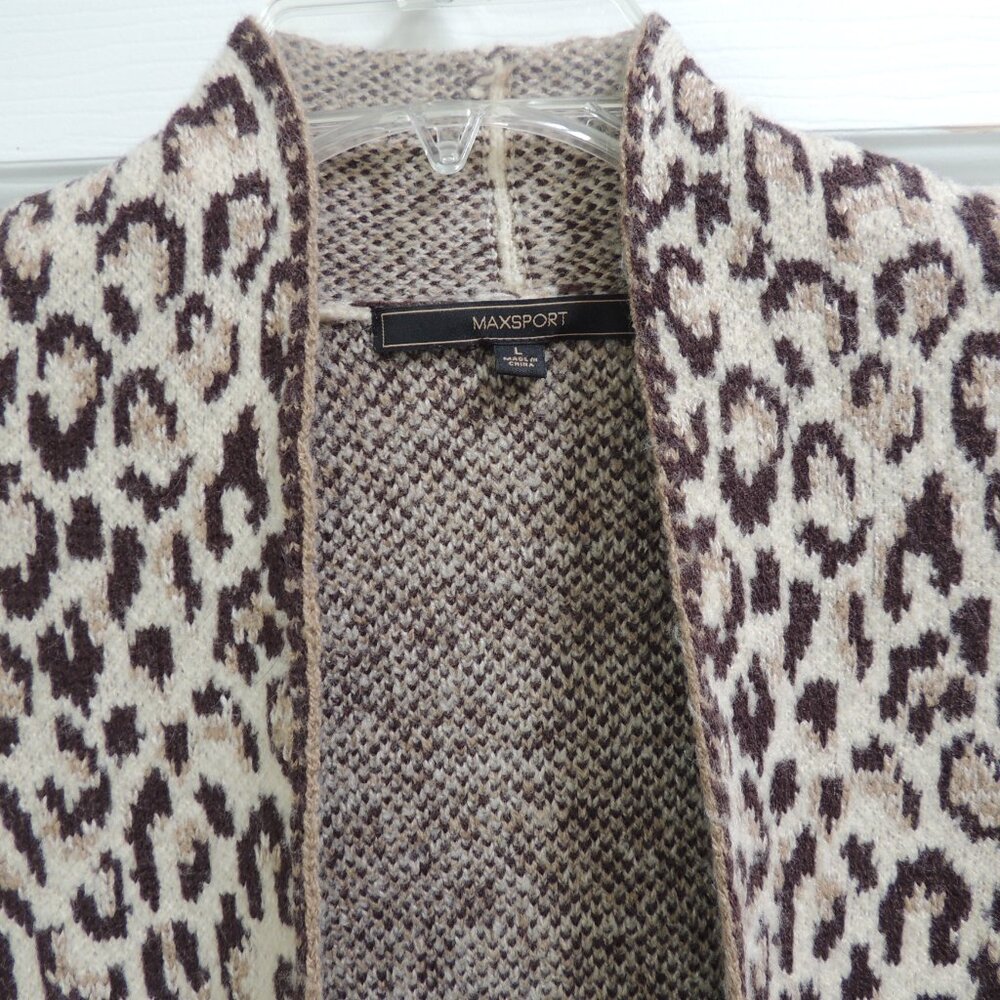 Max Sport Long Open Cardigan Duster Animal Print Large - Picture 3 of 9